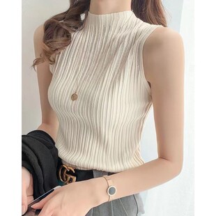 针织西装内搭小背心吊带女秋冬坎肩半高领无袖外穿打底衫