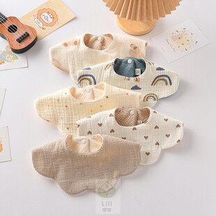 韩版婴儿棉口水巾儿童防水围嘴新生男宝宝可旋转围兜春夏0-2岁