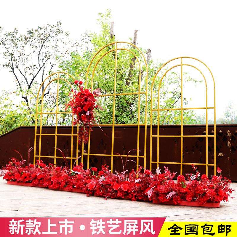 新款婚庆铁艺拱门舞台屏风花田喜事摆件橱窗花架道具婚礼布置装饰