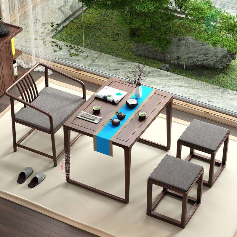 新中式茶桌椅组合黑胡桃木小户型家用阳台茶几实木功夫移动小茶台