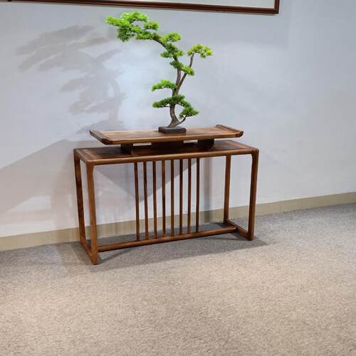 新中式胡桃木玄关桌轻奢实木供台靠墙条几黑胡桃条案台端景玄关桌