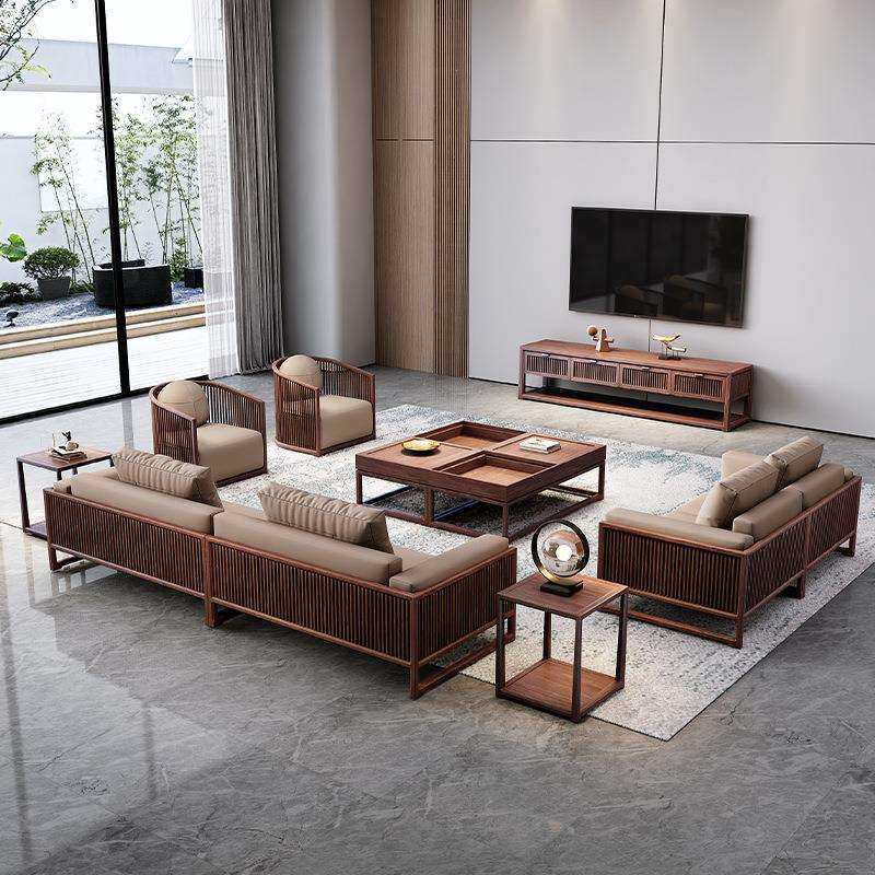 新中式客厅电视柜黑胡桃木简约白蜡木视听音响柜实木地柜