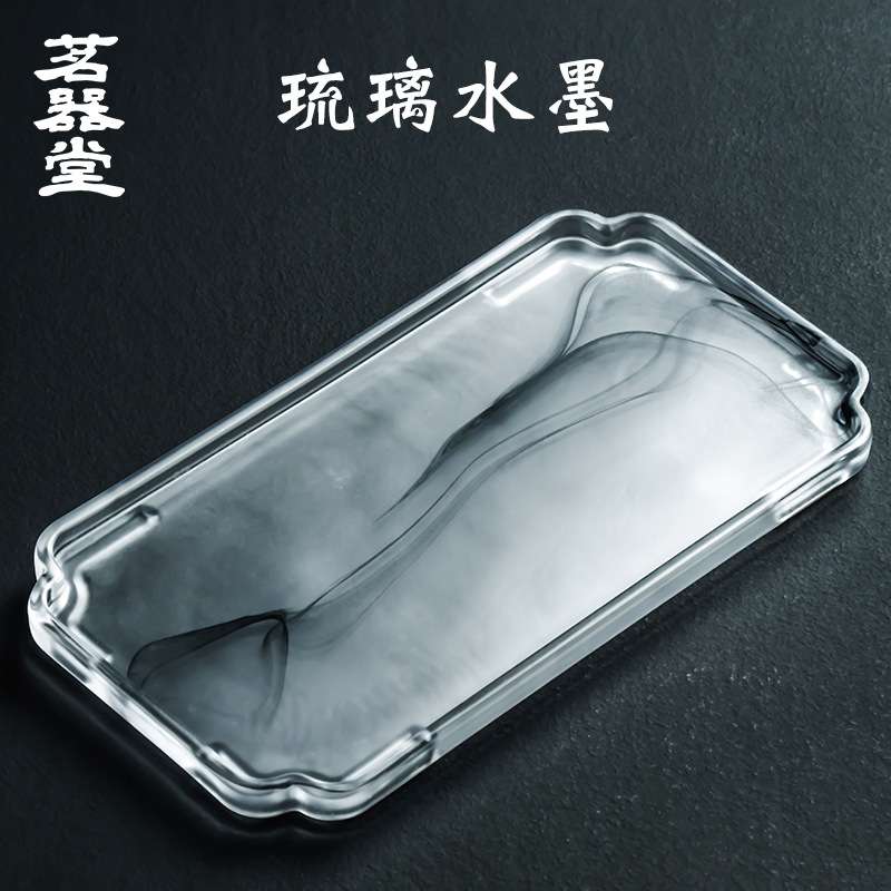 直销琉璃水墨干泡台茶盘小号托盘壶承迷你茶台长方形茶具配件