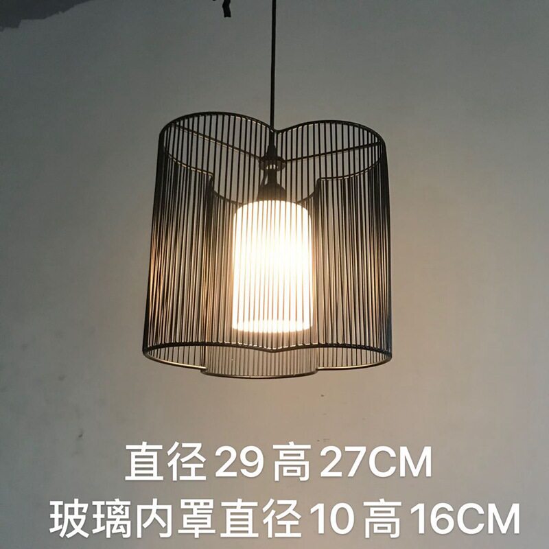 竹艺竹编吊灯田园餐厅饭店火锅店黑色竹丝灯笼餐厅吊灯铁丝吊灯