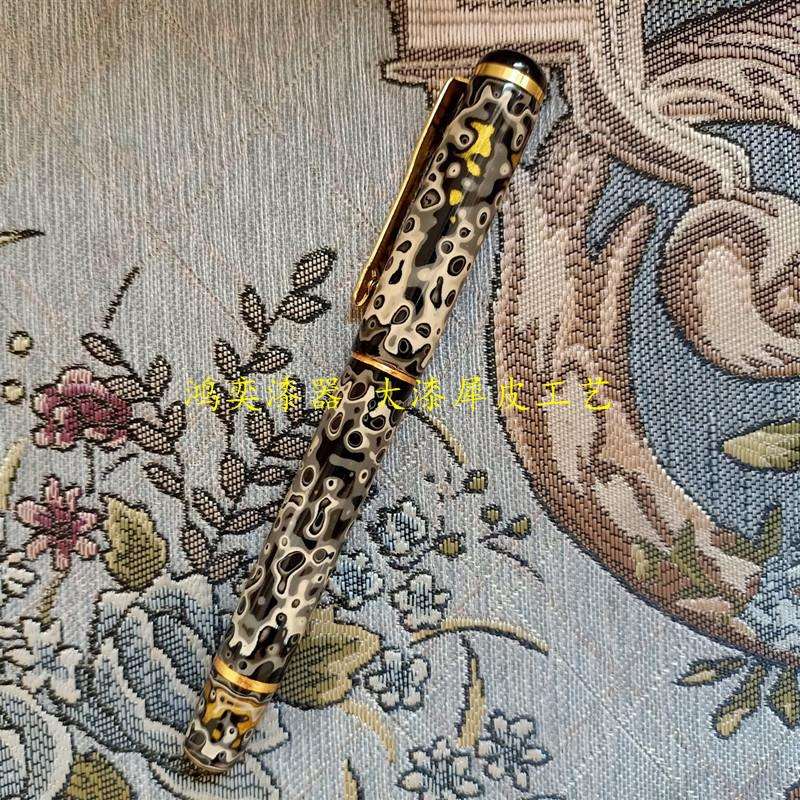 大漆犀皮工艺贝壳蛋壳镶嵌钢笔金箔螺钿签字笔多彩犀皮老漆钢笔