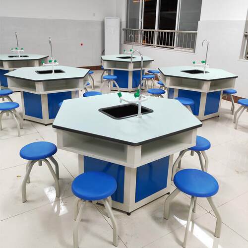 学生ABS六边形实验桌地理劳技圆形塑料桌全钢科学探究操作台