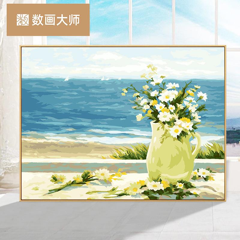 数字油画*带内框卧室风景花卉中式软装填色装饰画