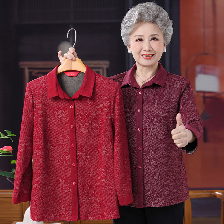 中式春秋衬衫女中老年妈妈装洋气舒适奶奶装长袖上衣