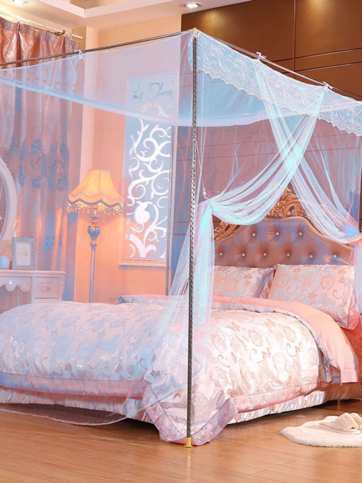 传统老式蚊帐家用加密老款式支架穿杆落地旧款单开老款式文章帐子