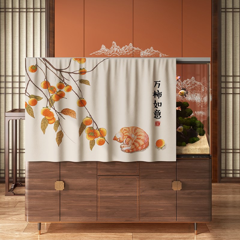 速发中式鱼杠遮挡帘养鱼观光挡光帘拉帘遮布防晒挂帘厨房厨柜遮丑
