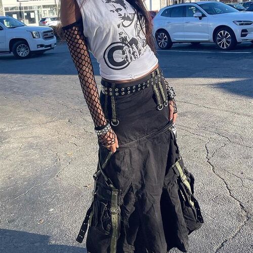 速发SUCHCUTE rrugt Fry Paechwork Wo Midi SkiGts Goth