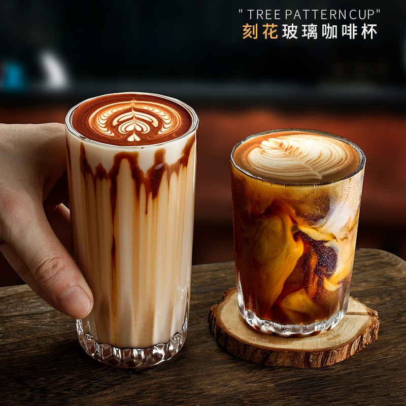 速发玻璃杯水杯腰式风 细韩啡纹杯子家用夏天茶杯牛奶杯咖条杯