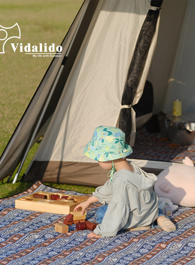 速发vidi潮o户外餐野防d垫爬行垫风蓝白几何格子露营帐篷防水垫