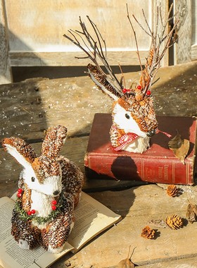 速发木设麋鹿摆质装饰摆件饰圣场景品诞节日奶茶店铺厨窗陈列用品