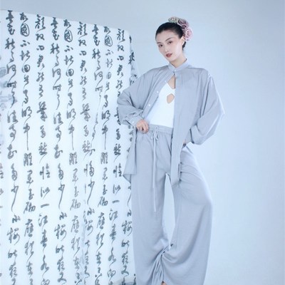 速发WYZ盖盖纯色宽松男爵士衬衣日常舒情舞蹈衬衣阔腿裤