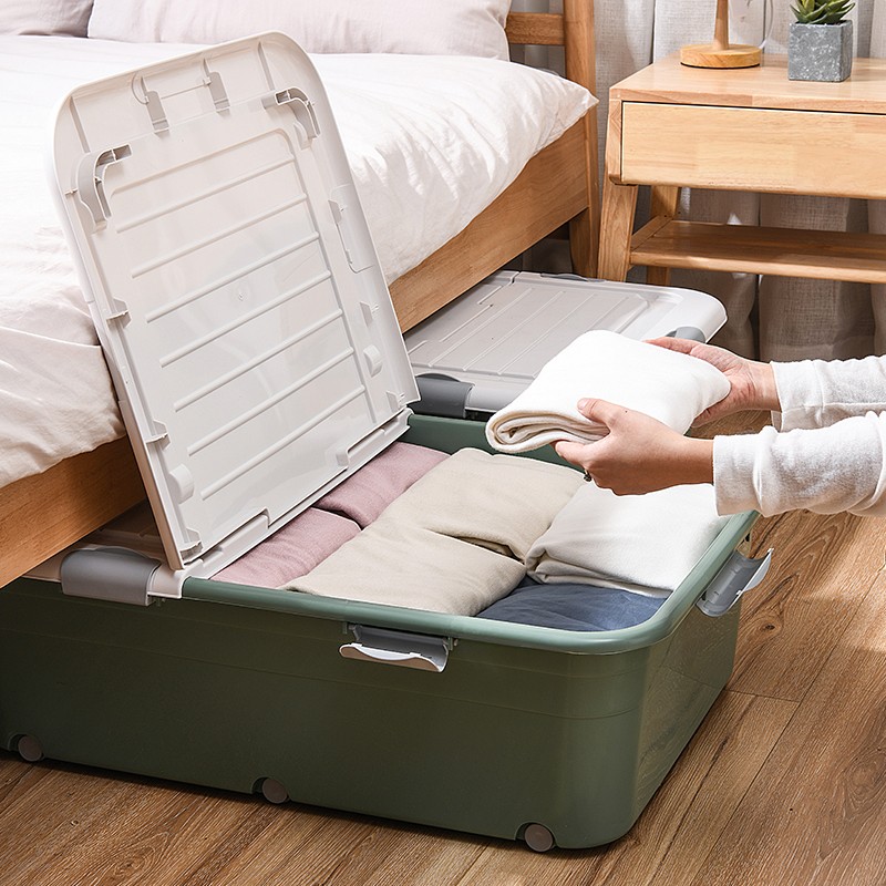 速发特大号床底收纳料床下神家器用矮带轮加长扁平塑箱玩具整理储