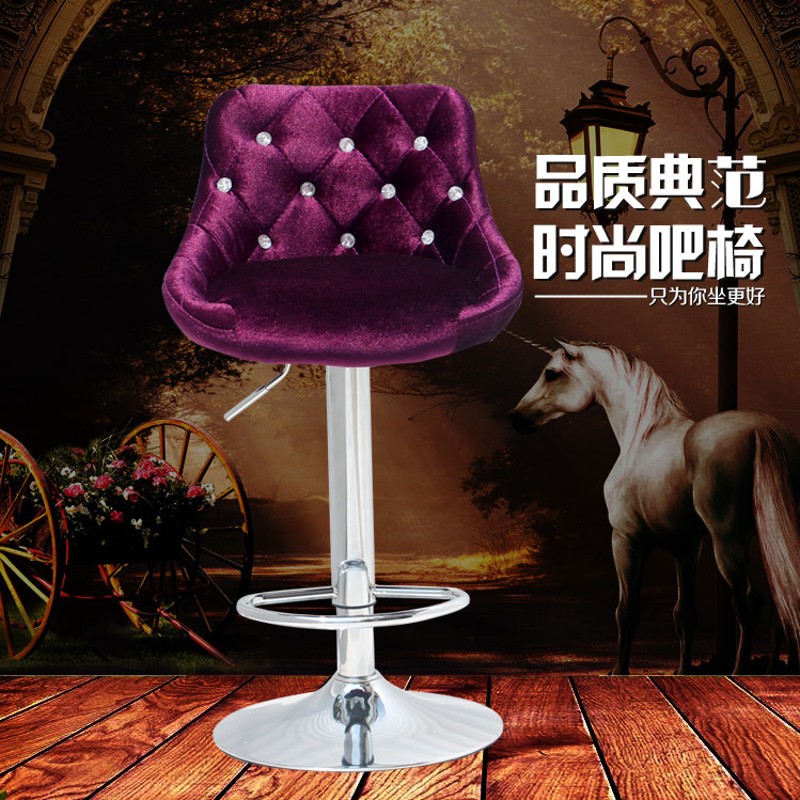 速发绒布带钻吧台椅前台升降高脚吧椅美甲吧妆手机店台业厅柜营酒