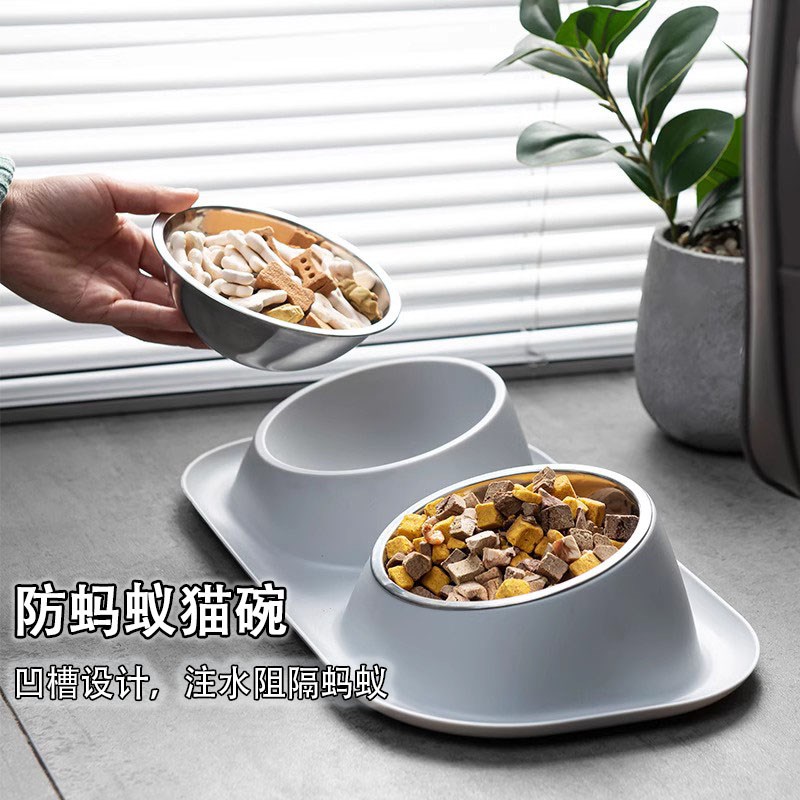 速发口蚂蚁猫猫双碗不锈钢狗碗矮脚碗防撒猫食盆大口径斜防护图片