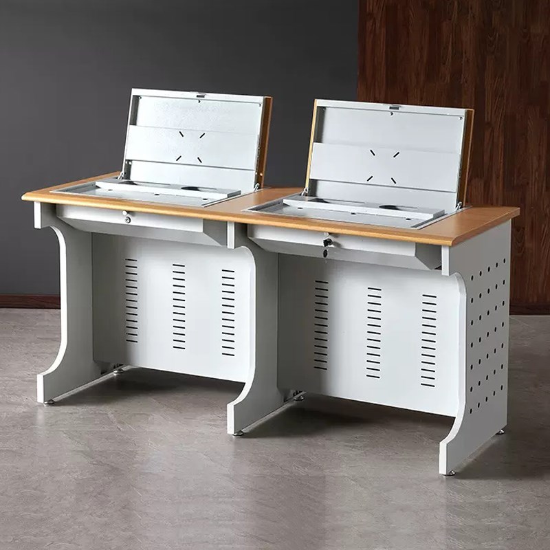 速发翻训电脑桌半嵌入式隐藏桌转色加厚教室培多桌学校教室机房学