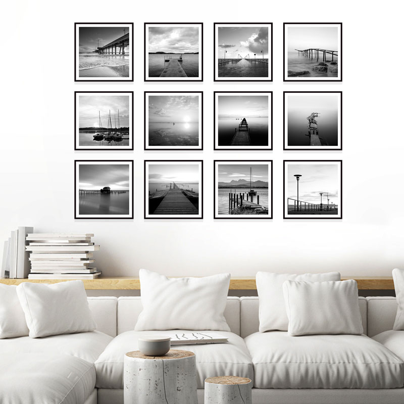 速发画白装饰画工厅沙发背景墙壁黑办公室客业风艺术挂画摄影风景