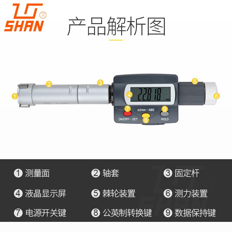 速发桂分桂量电子数显三点式千林尺内测千分尺径爪内三孔径高精度