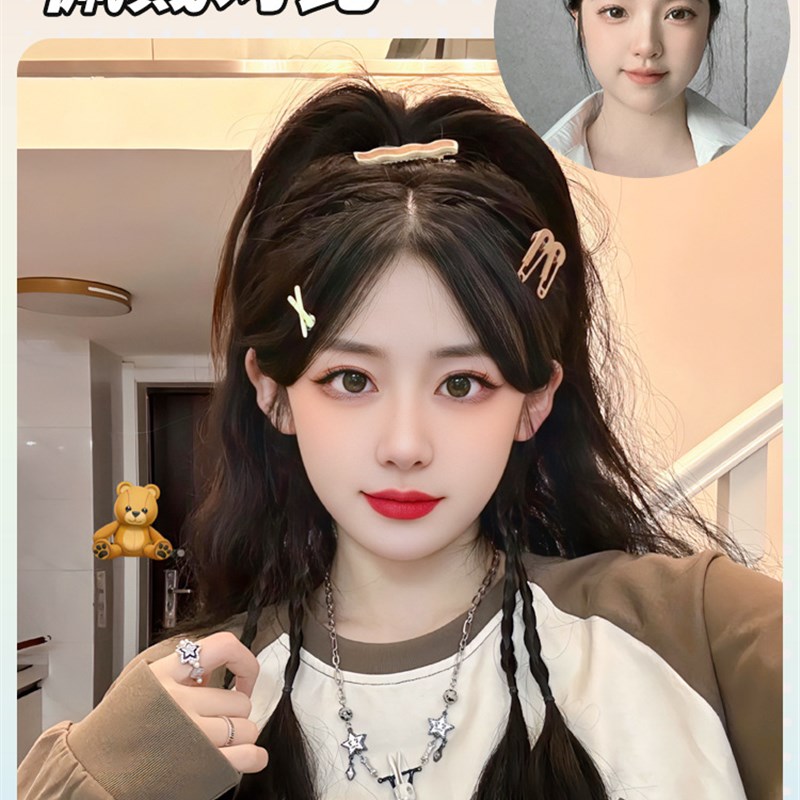 速发辣发长马瀑布半扎高发尾抓夹鸡窝头发夏日甜酷假妹假发辫子