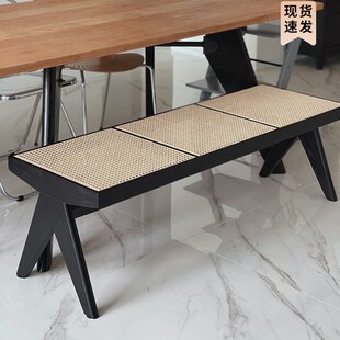 速发木迪加尔椅侘寂藤实昌长条凳餐椅日式风编床尾凳i用换鞋凳子