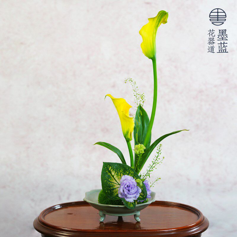 速发仿古汝窑花盆青釉冰裂纹插钉烧三足水意盆中式水培禅仙支花器