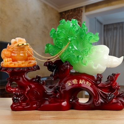 速发大号玉白菜客厅招财金蟾摆件酒柜电视柜新品迁装饰店乔铺开业
