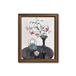 《茶叙》瓷板画实木框新中式高级中古风装饰摆件玄关走廊独特挂画