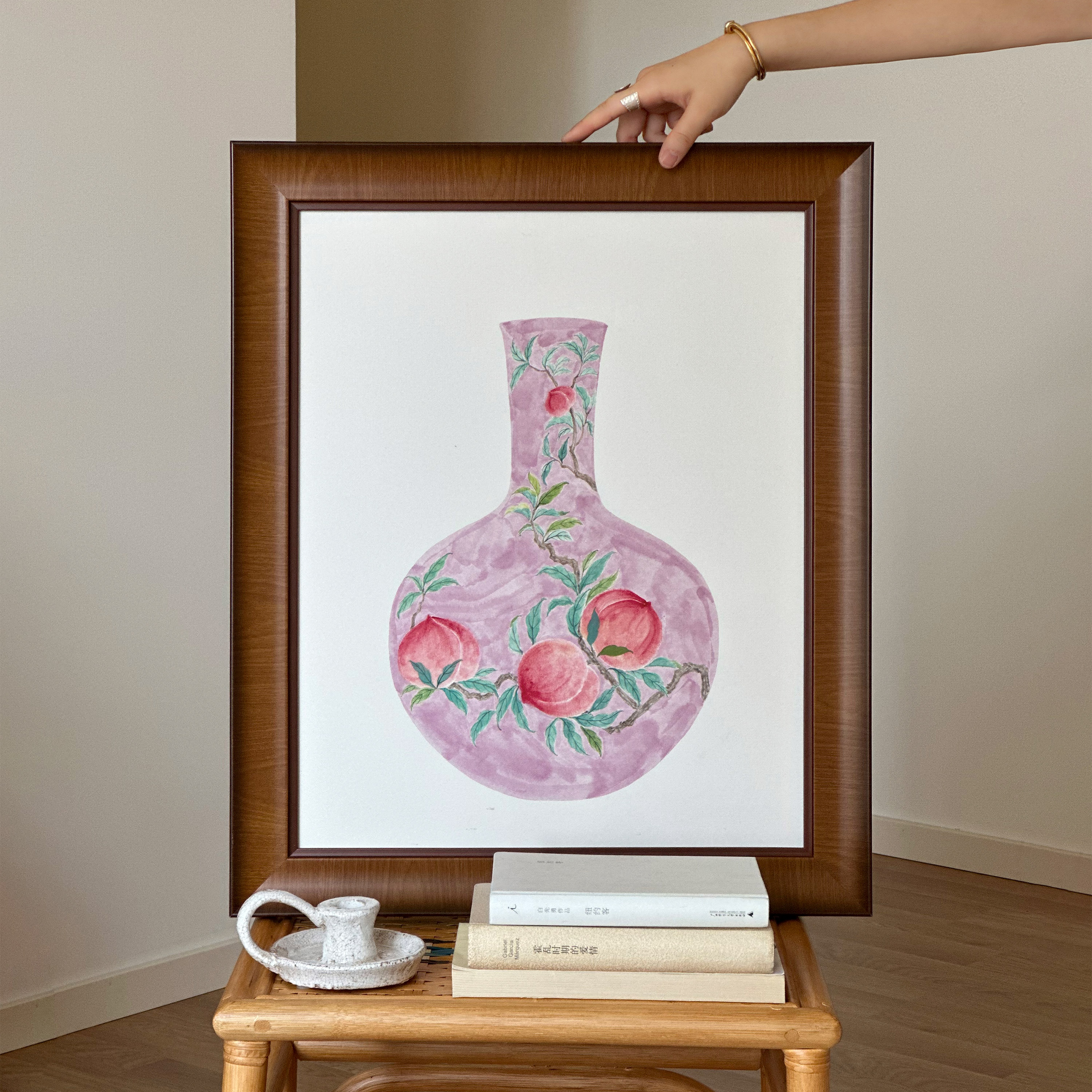 【粉彩桃】多巴胺纯手绘新家中古风装饰画客厅平安家居好寓意挂画