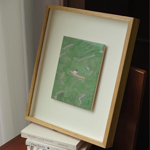 景德镇艺术家原创瓷板画 画新中式中古小众客厅卧室柚木榫卯装饰