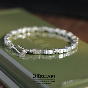 OE｜方块纯银手链重版 方糖s925银半实心小众质感中性男女叠戴礼物