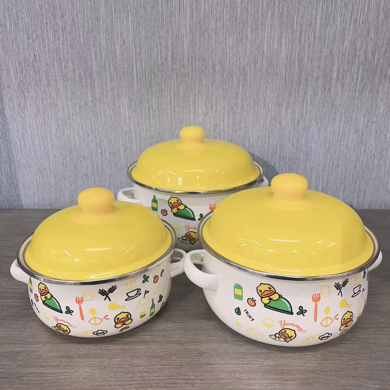 新品加厚珐琅16-20搪瓷锅三件套汤锅泡面碗奶锅小火锅双耳欧式韩