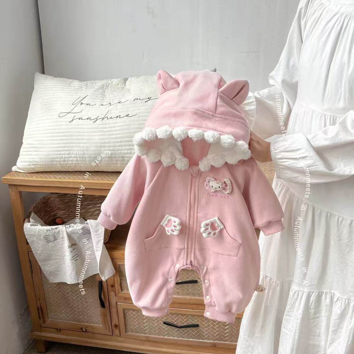 春秋新款宝宝韩版哈衣春秋婴儿婴幼儿可爱外出猫咪衣服连体衣爬服