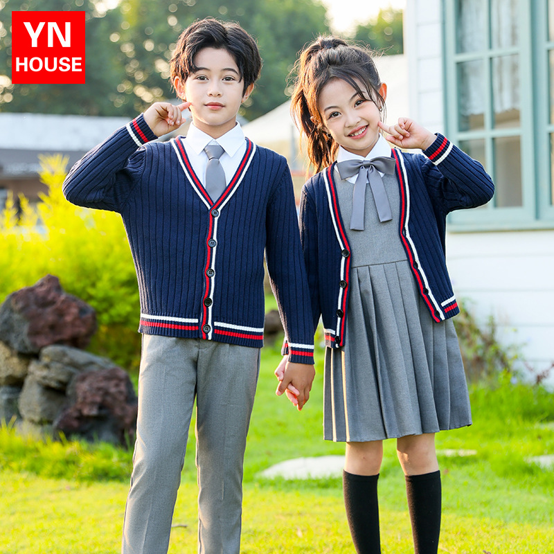 幼儿园园服秋冬款英伦风针织毛衣套装男女童班服中小学生校服