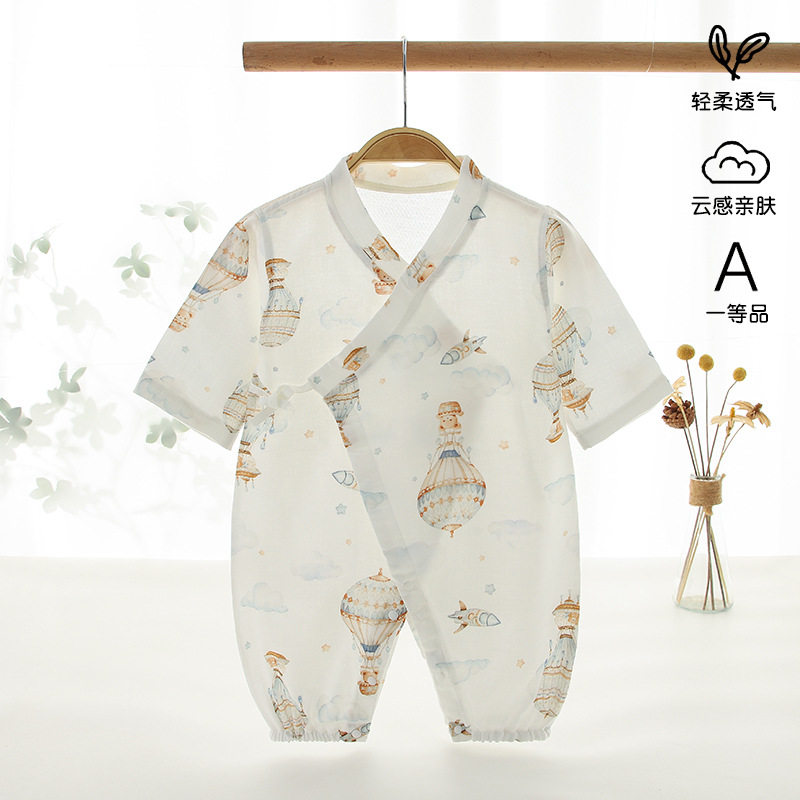 婴儿衣服夏季连体衣长袖竹棉纱布新生幼儿宝宝哈衣爬服睡衣和尚服