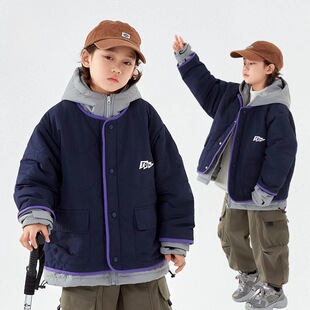 童装男孩冬装棉服男童冬季外套儿童冬款夹棉连帽上衣棉衣潮假