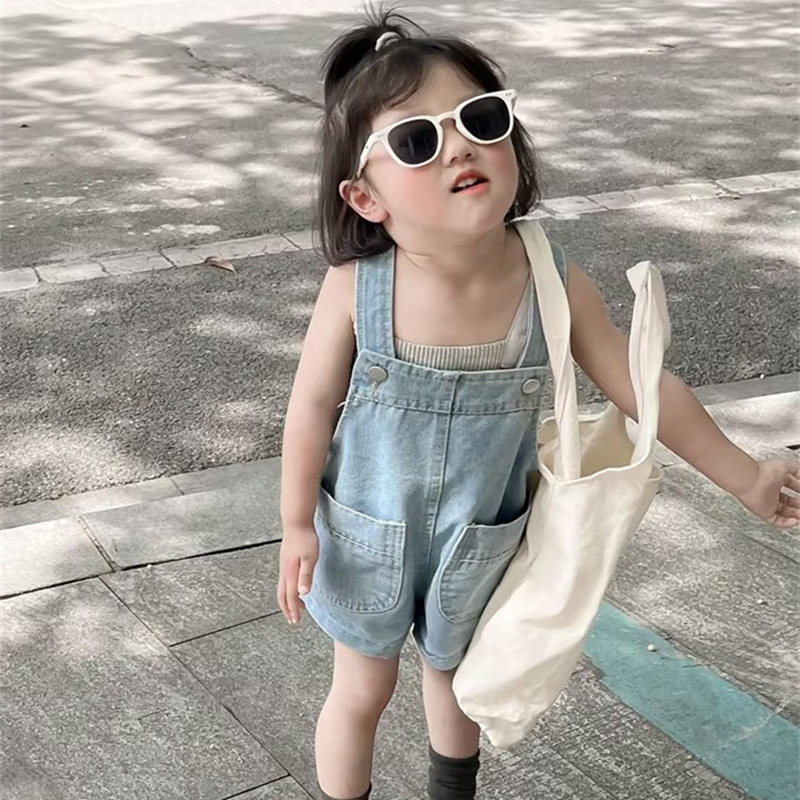 女童牛仔套装2023夏季新款韩版女宝宝吊带背心背带短裤两件套代发
