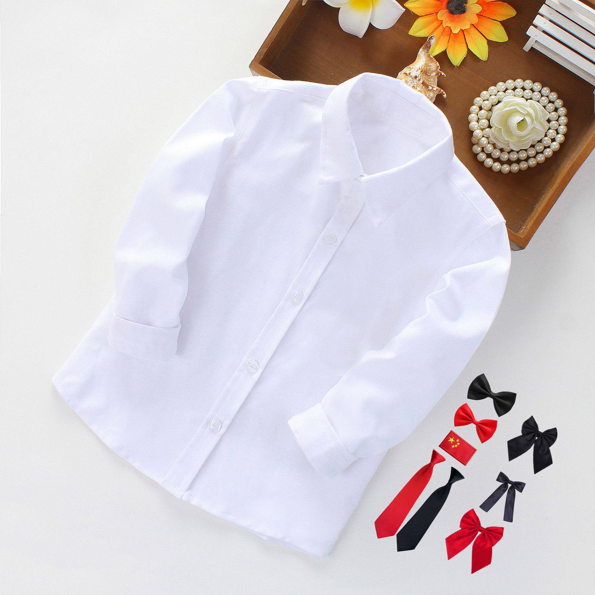 男童白衬衫长袖 厂家现货 儿童白色长袖国旗演出服 男童春秋衬衣