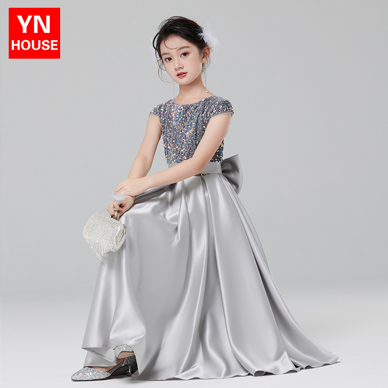 儿童礼服裙女童高端公主裙短袖小女孩钢琴主持演出服周岁童礼服