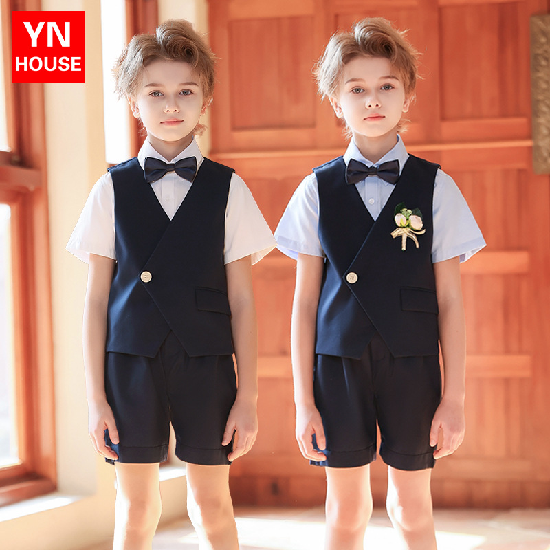 儿童礼服男童花童一粒扣马甲套装钢琴演出服男孩西装小主持人表演