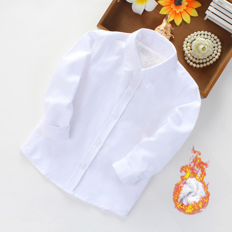 男童加绒白衬衫 厂家现货 女童白色加厚秋冬装演出服儿童保暖衬衣