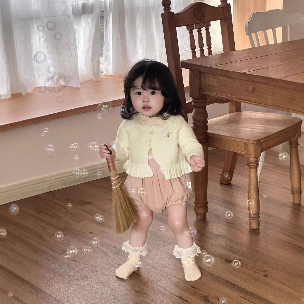 Cutemily春夏跨境女婴童圆领插肩袖开衫女宝可爱北欧短款披肩外套