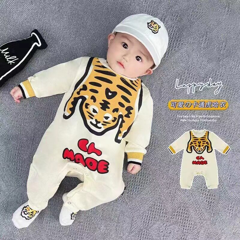 男女宝宝婴儿春秋季卡通外穿连体哈衣新生儿满月秋季超萌连体爬服