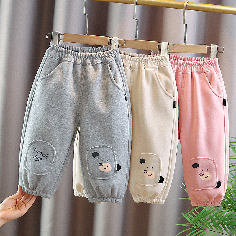 男童秋冬季加绒贴布小狗裤子宝宝外穿2025新款运动裤儿童可爱卫裤