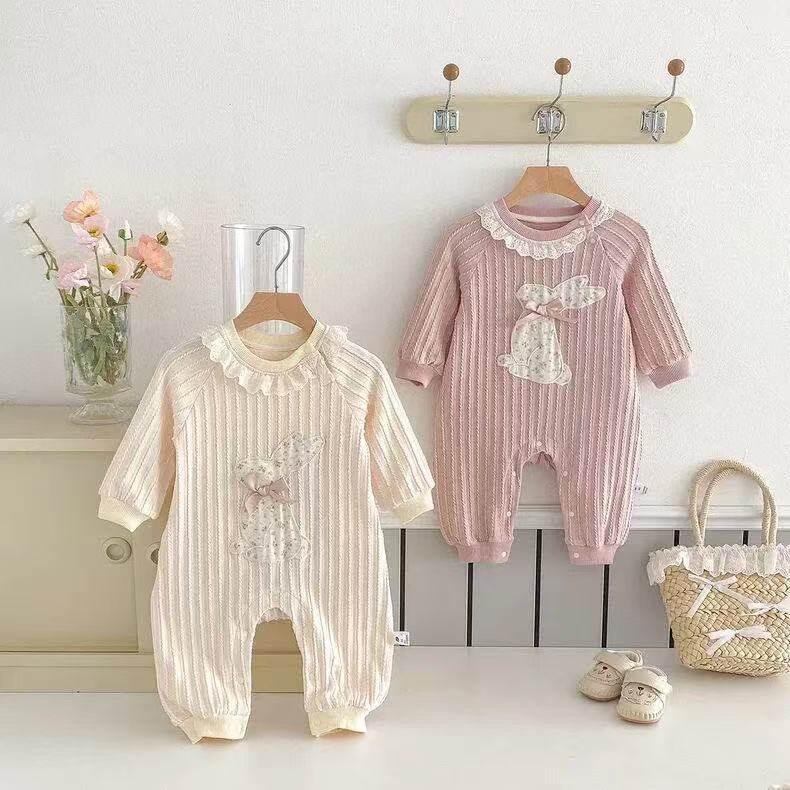 新生儿春装满月连体衣外出长袖单层哈衣爬服婴儿超萌宝宝春秋衣服
