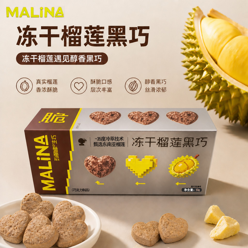 MALINA冻干榴莲巧克力东南亚榴莲黑巧酥脆可口送礼好物解馋零食