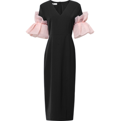 通勤OL气质撞色荷叶袖