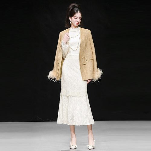 修身喇叭袖蕾丝上衣高腰